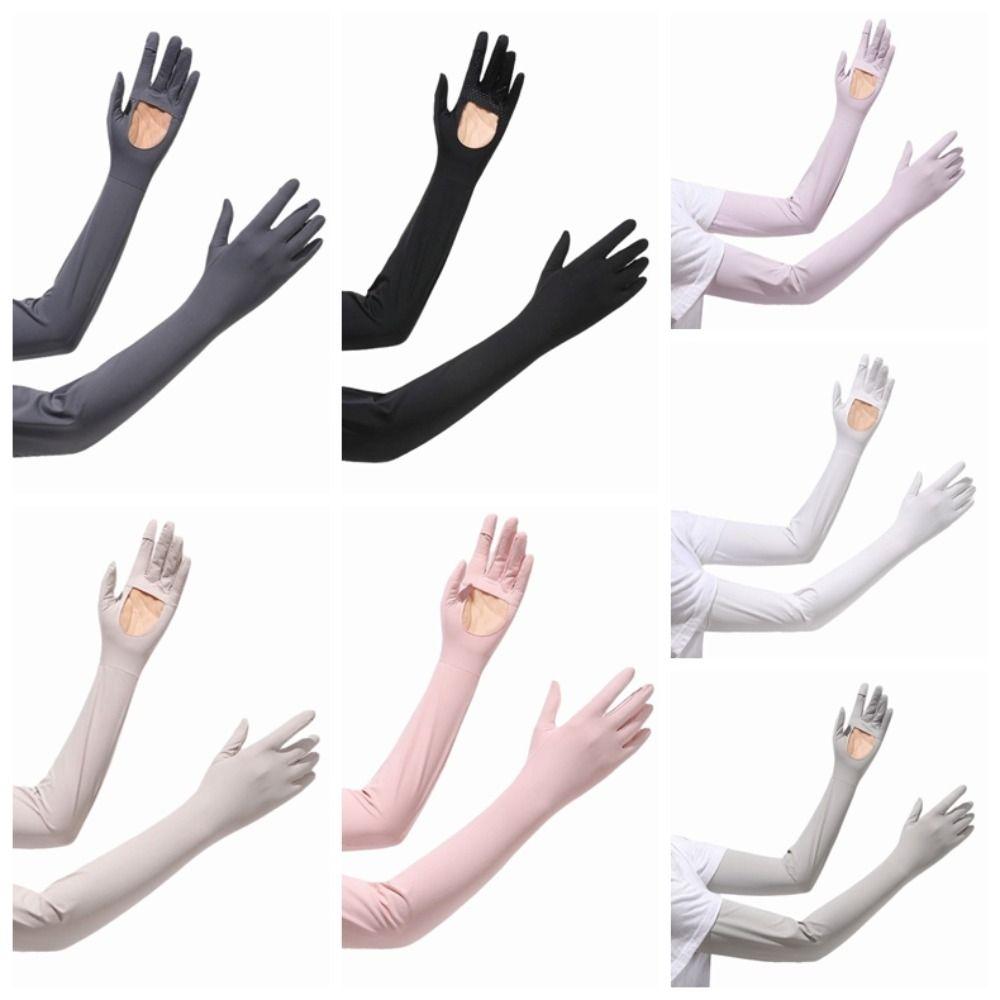 Solid Color Long Sleeve Sun Protection Summer Arm Cover Sunscreen Sleeve Gloves  Cycling