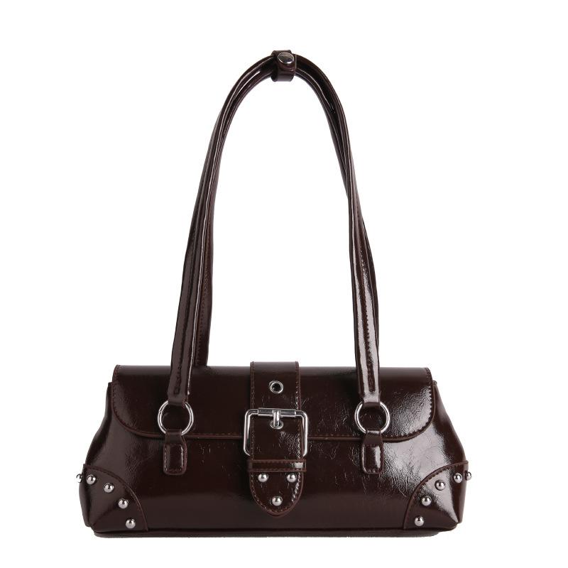 Premium texture portable small square bag women's bag new rivet shoulder bag commuter armpit bag