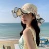 Pearl Lace Streamers Straw Hat Bowknot Fisherman Sunshade Cap Vacation Wide Brim Sun Hat Summer