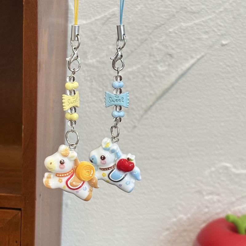 1/5Pcs Cute Cartoon Pony Keychain Creative Horse Beaded Mobile Phone Strap Pendant Backpack Hanging Decorations Accessories Gift