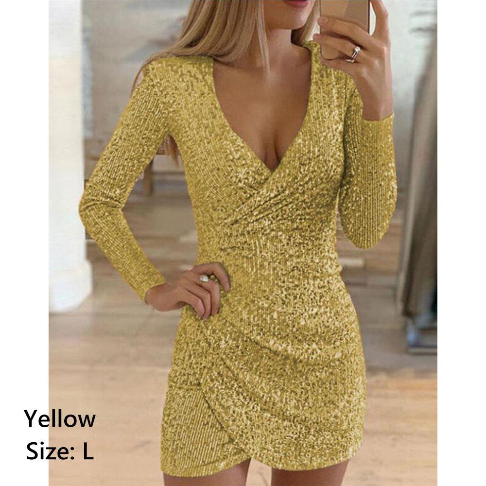 Bling Clubwear V-neck Bodycon Party Dress Sequin Mini Dress Party Evening Dresses Ball Gown