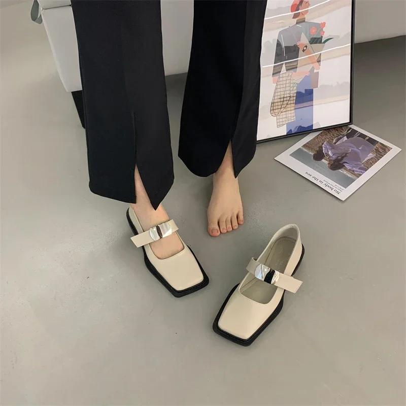 Designer Square Toe Dámské Boty Mary Jane Móda Mělké Kovové Dekorace Boty Podzimní Outdoor Lodičky