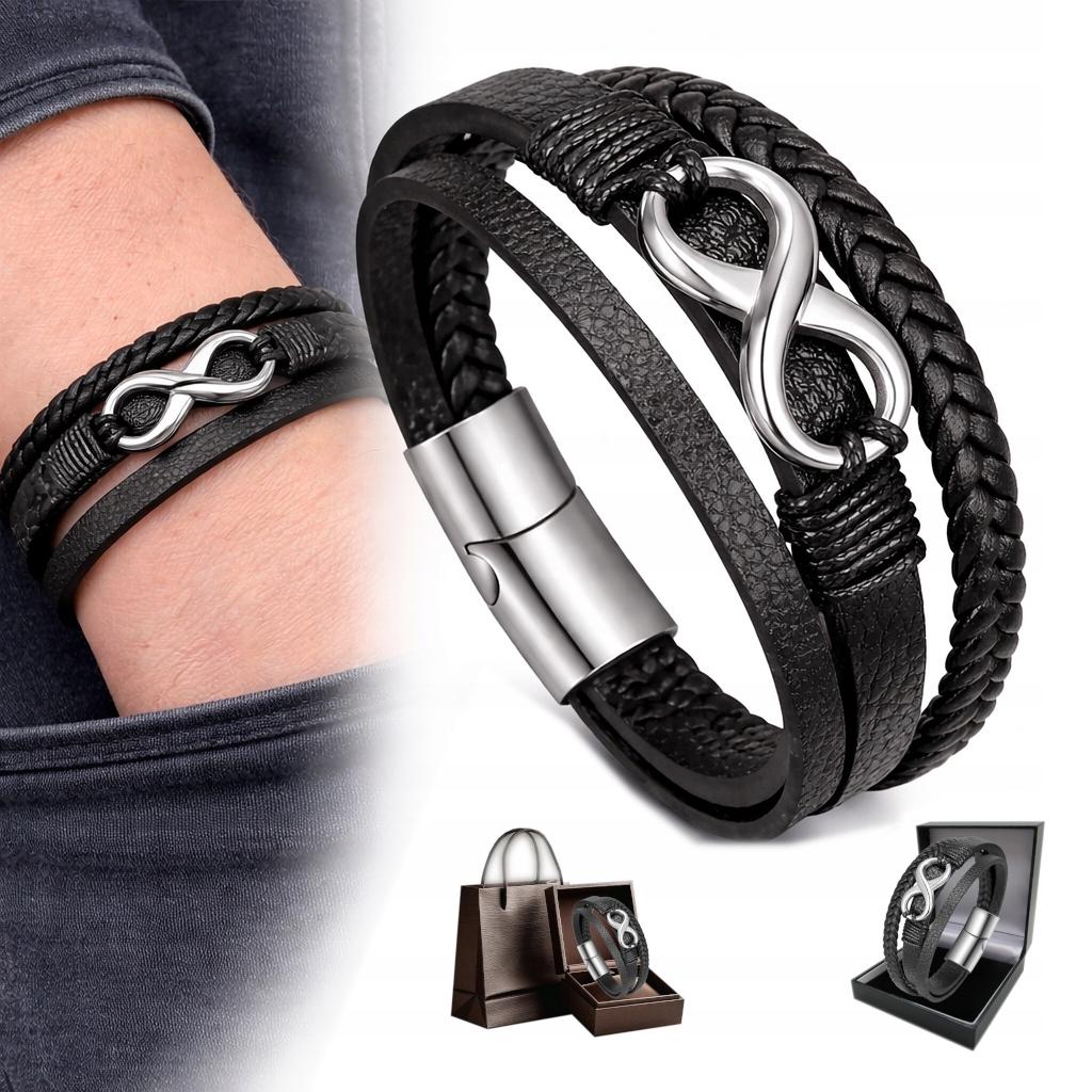 Herren Schwarzes Leder Unendlichkeitsarmband TITAN Elegant