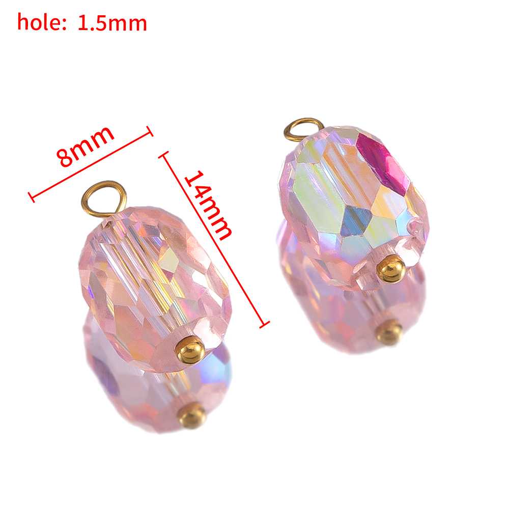 2pcs Gentle Pink Crystal Zircon Bead Stainless Steel Charms Rose Flower Heart Necklace Pendant Women DIY Earring Jewelry Making