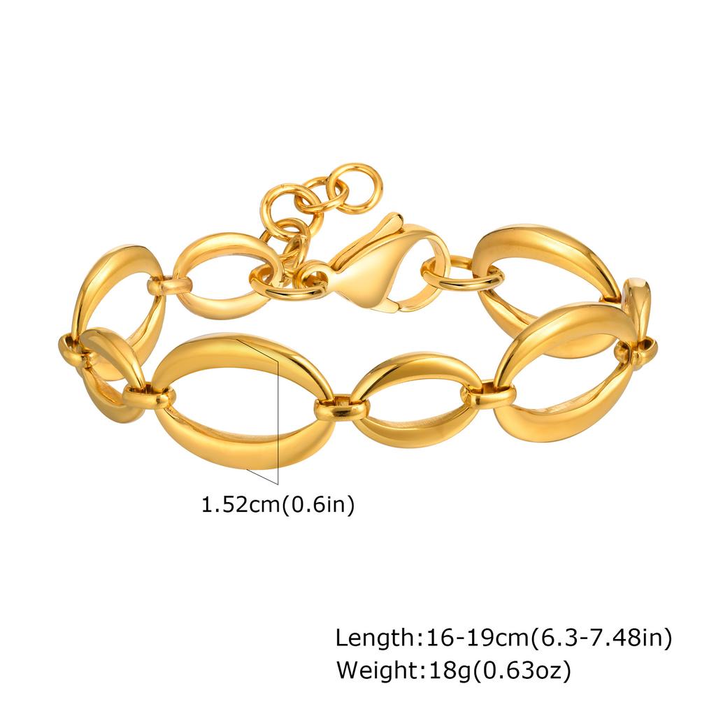 Chunky Stainless Steel Oval Chain Bracelet for Women Girl, 18K Gold Plated OT Buckle Bracelet, Waterproof Jewelry Gift