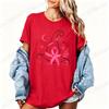 Pink Witch Hat Design T-Shirts Breast Cancer Awareness Women's Tee Shirts Pink Ribbon Halloween Graphic T-Shirts Gifts