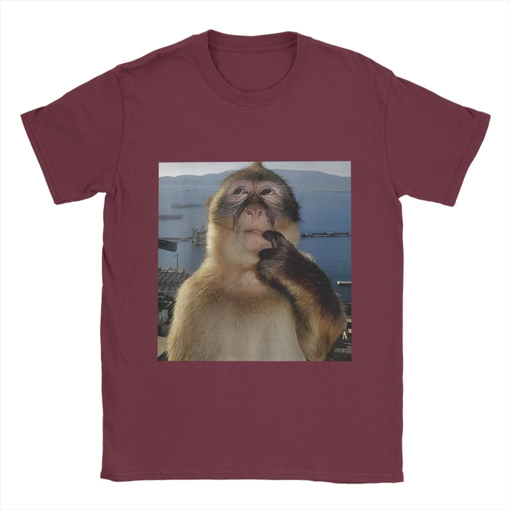 Thinking Monkey Meme T Shirt for Men 100% Cotton Vintage T-Shirts Crewneck Tee Shirt Short Sleeve Clothes Gift Idea