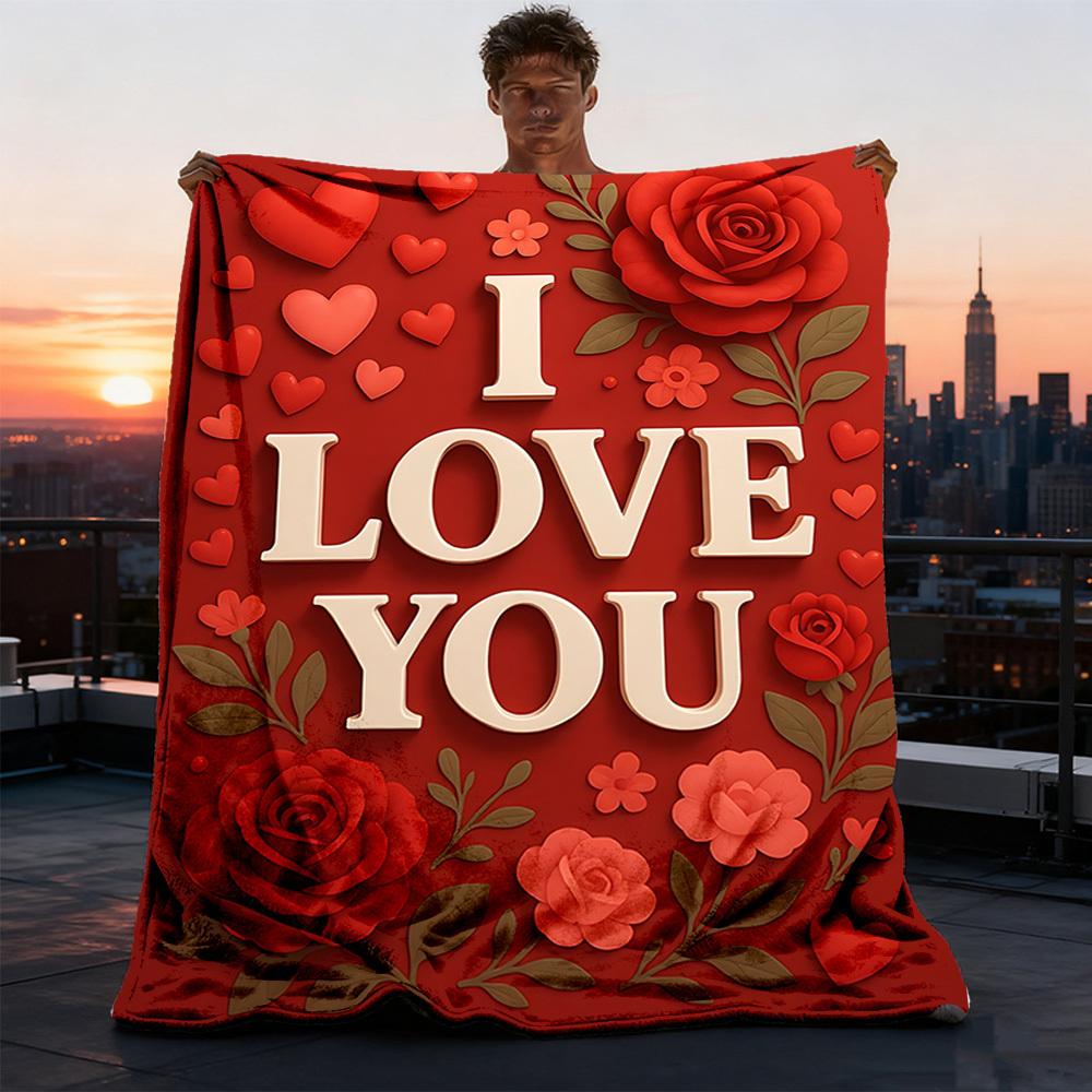 1pc Love Rose Outdoor Blanket - Lightweight Flannel Throw For Travel, Camping, Gifts For Family Or Friends yy251114263