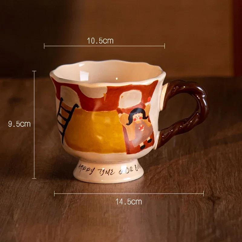 Cute Fairy Tale Pattern Ceramic Mug Cup&saucer Dining Table Coffee Cup Milk Tea Mugs Afternoon Tea Teacup Fruit Juice Container