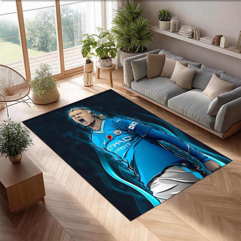 Erling Haaland Bedrukte Flanellen Vloerkleed Antislip Zacht Polyester Vloerkleed Binnen Decoratie Mat voor Slaapkamer Woonkamer Bank