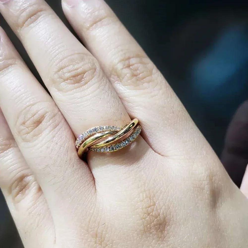 New 2024 Trendy Rings for Women High Quality Gold Color Brilliant Cubic Zirconia Finger-rings Wedding Engagement Jewelry