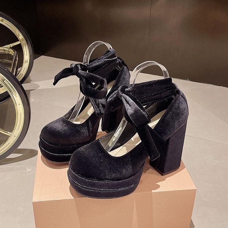 Moda 2024 Damskie Buty Sznurowane Damskie Wysokie Obcasy Nowe Płytkie Czółenka Damskie Gorąca Sprzedaż Okrągły Nosek Obcasy Damskie Zapatos Mujer