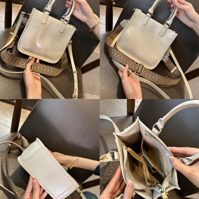Genuine Leather Niche Small Bag Women's Commuter Tote Spring/Summer Shoulder Crossbody Bag Square Handbag for Women