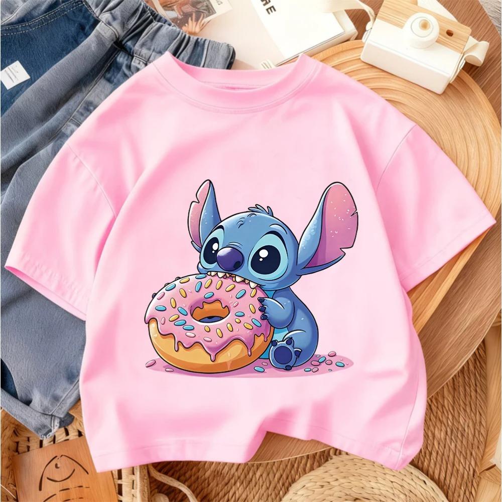Cute Children Crew Neck Tee Stitch Popular Cartoon For Boys Girls Summer Casual Fashion Wear