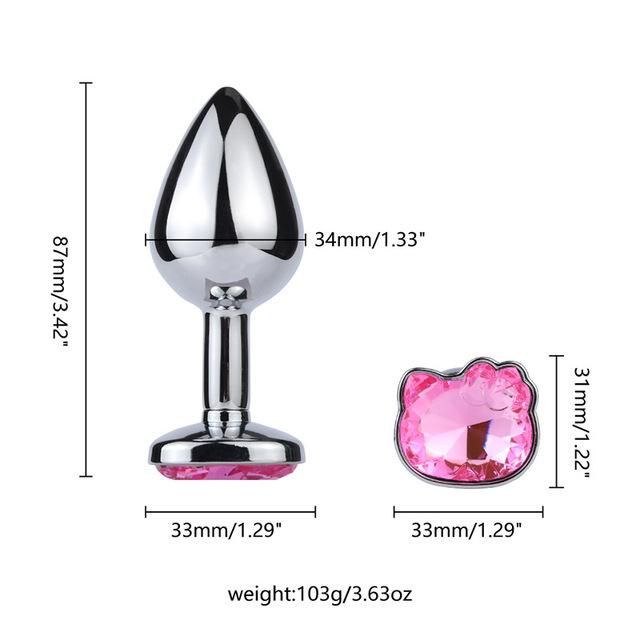 Cute Cat Face Crystal Stainless Steel Metal Anal Plug Stimulator Anal Sex Toys Prostate Massager Dildo Sexy Masturator for Adult