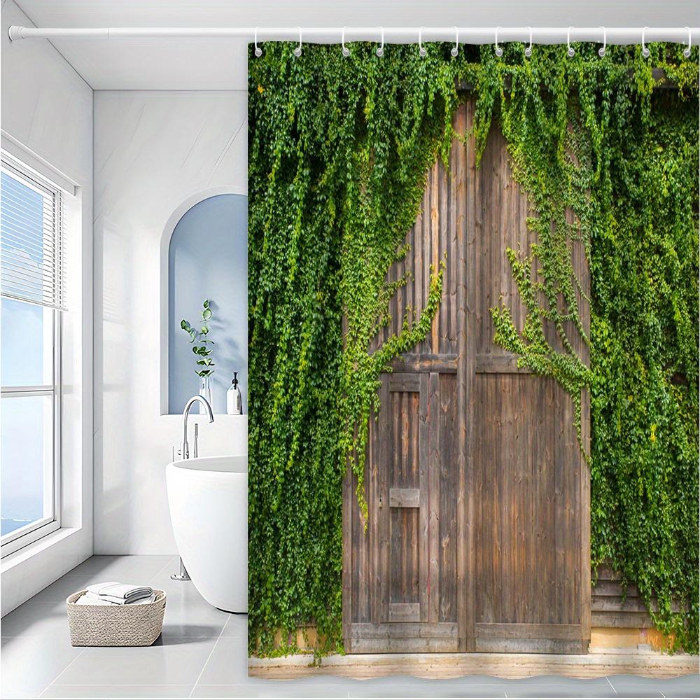 Rustic Ivy-Covered Door Bath Curtain - Vintage Wood & Greenery, Waterproof Home Decor Adds Natural Charm To Your Bathroom
