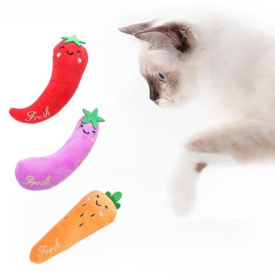 Plush Vegetable Cat Toy Catnip Kitten Teething Toy Vegetable Shape Cat Chew Toy Relieves Boredom for Indoor Cats