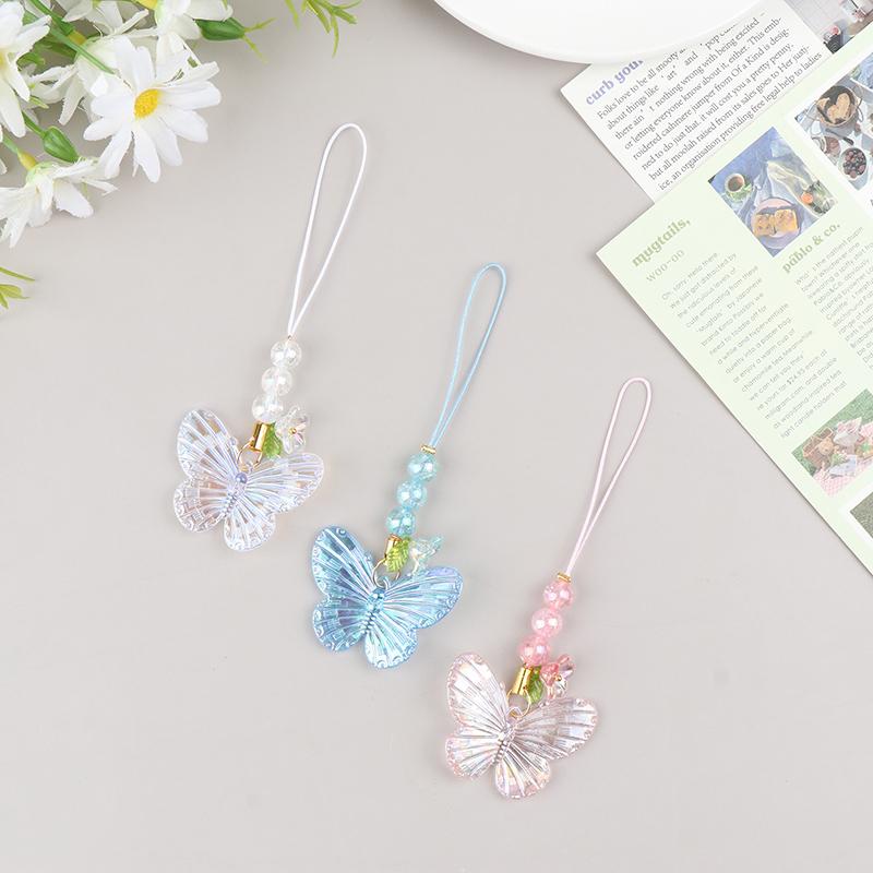 Schattige zoete vlinder hanger telefoon lanyard mobiele telefoonhoes riem voor meisjes telefoon kettingen auto sleutelhanger