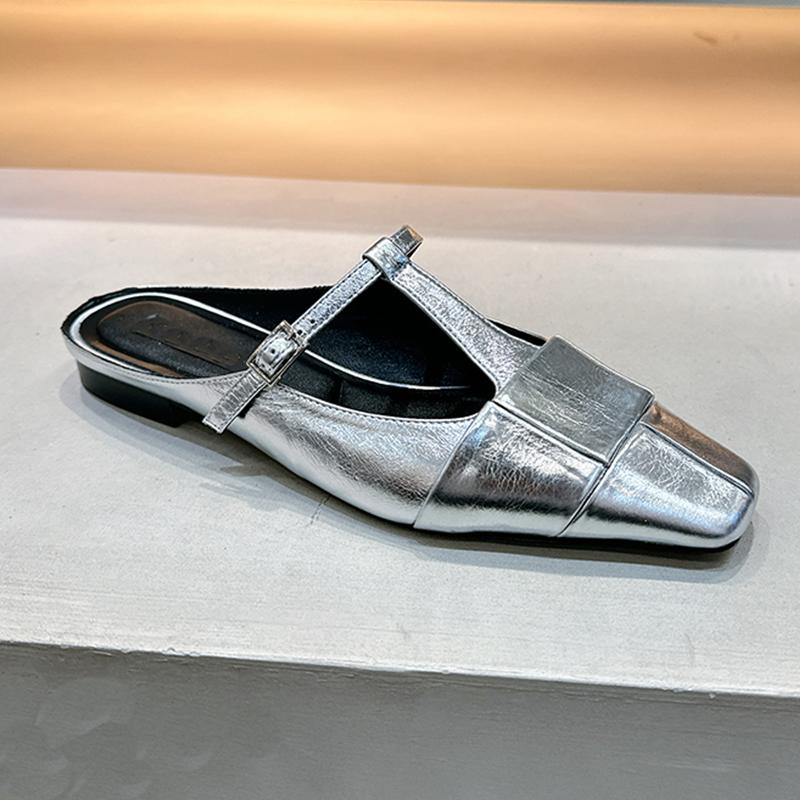 Modne Kwadratowe Czubki Damskie Płaskie Kapcie Slingback Muły Buty Modne Codzienne Buty Damskie Trendy Sandały Lato 2025 Marka Zapatos Mujer