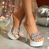 Summer Sexy Slippers Women Rhinestone Sandals 15CM Thin Heels Mules Party Banquet Wedding Shoes