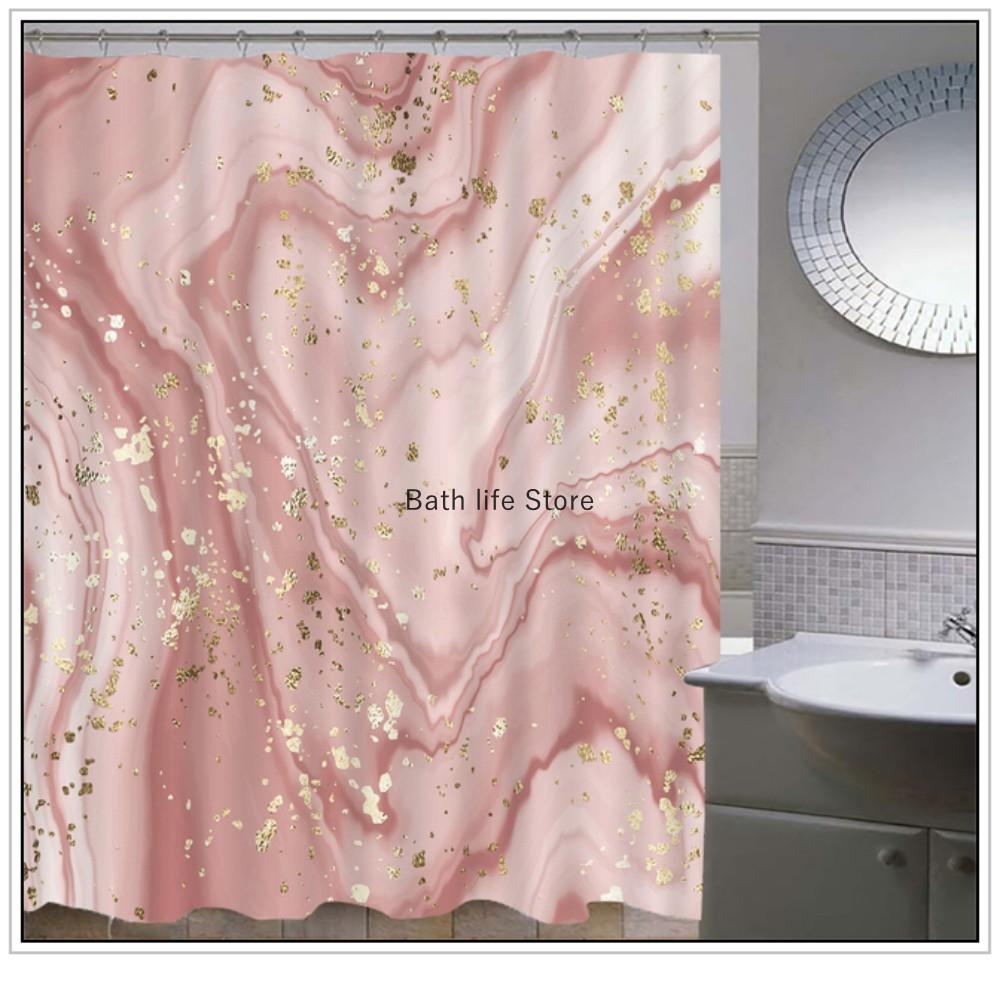 Set Cortină de Duș Impermeabilă Marmură Aurie Cu 12 Cârlige Perdele Baie Material Poliester Rezistent la Mucegai Baie Decor Acasă