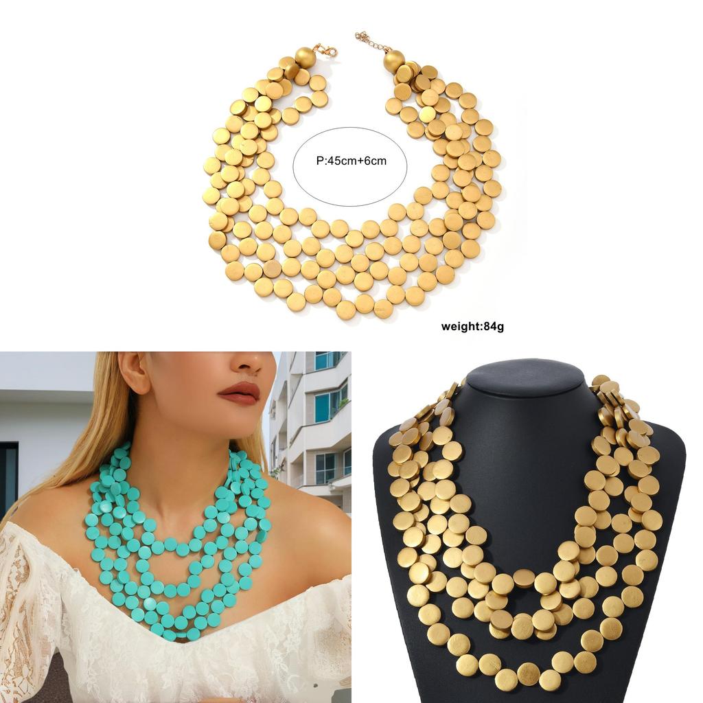 Bohemian Geometric Wooden Beaded Multilayer Necklace For Beach And Vacation Style Women