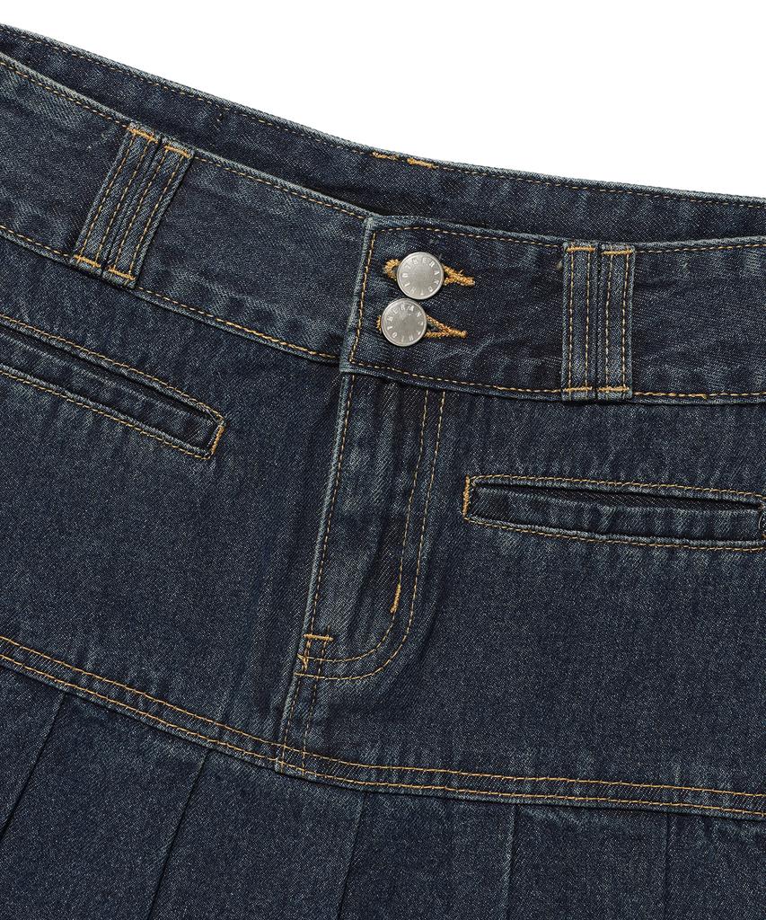 Andy Other Pleated Denim Mini Skirt Blue