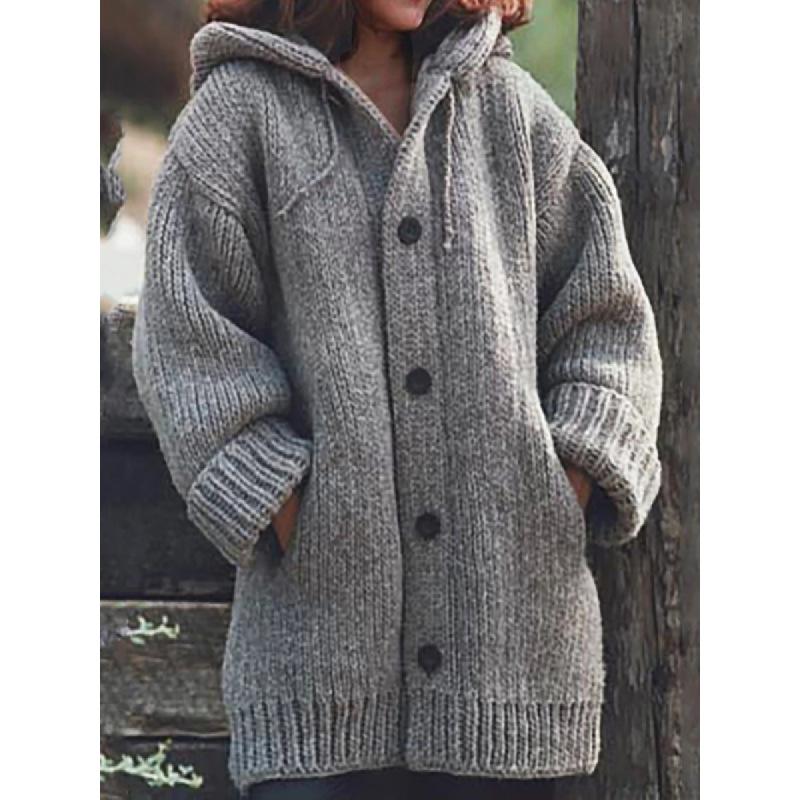 Women's Winter Long Sleeve Plus Size Sweater Hooded Jacket