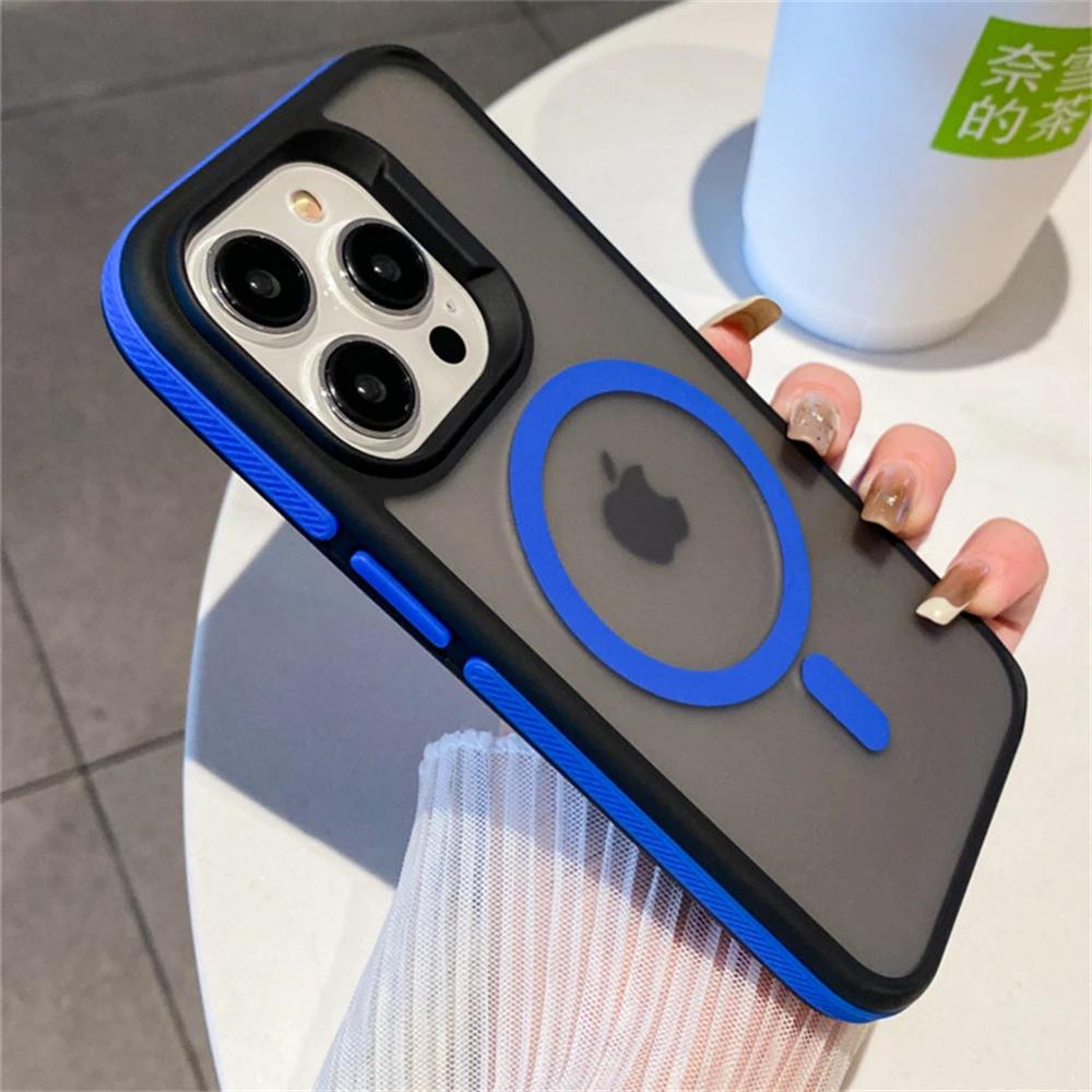 Capa Armadura Transparente Fosca de Luxo à Prova de Choque Para iPhone 16 15 14 13 12 Pro Max Plus Para Capa de Carregamento Sem Fio Magnético Magsafe