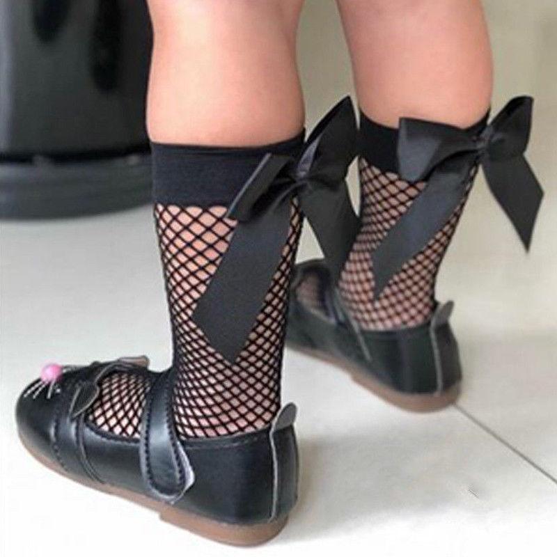 Women Baby Girls Kids Mesh Socks Bow Fishnet Ankle High Lace Fishnet Vintage Short Sock Fashion Summer One Size