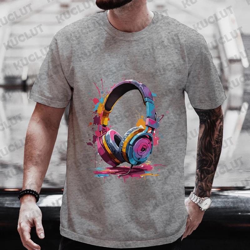 Summer Men's Oversized Clothing Hip Hop Melting Headset Graphic Tee Shirt Men Casual Streetwear Funny Printed Tops Cool T-shirt