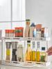 Slide and Rotate Seasoning Organizer 30x25cm 2 Tier Pull Out Cabinet Seasoning Rack for Kitchen White
