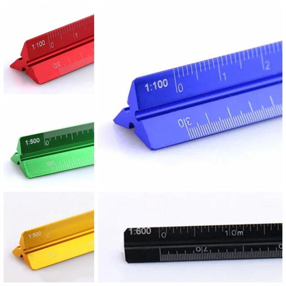 Smoothly Triangular Scale Ruler Multi-function Metal Ruler Measuring Ruler  Drawing Tools