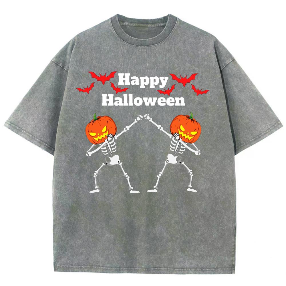 Happy Halloween Pumpkin Print Women T-Shirt Oversized Wash Couple Short Sleeve Harajuku Unisex Top High Quality Tees