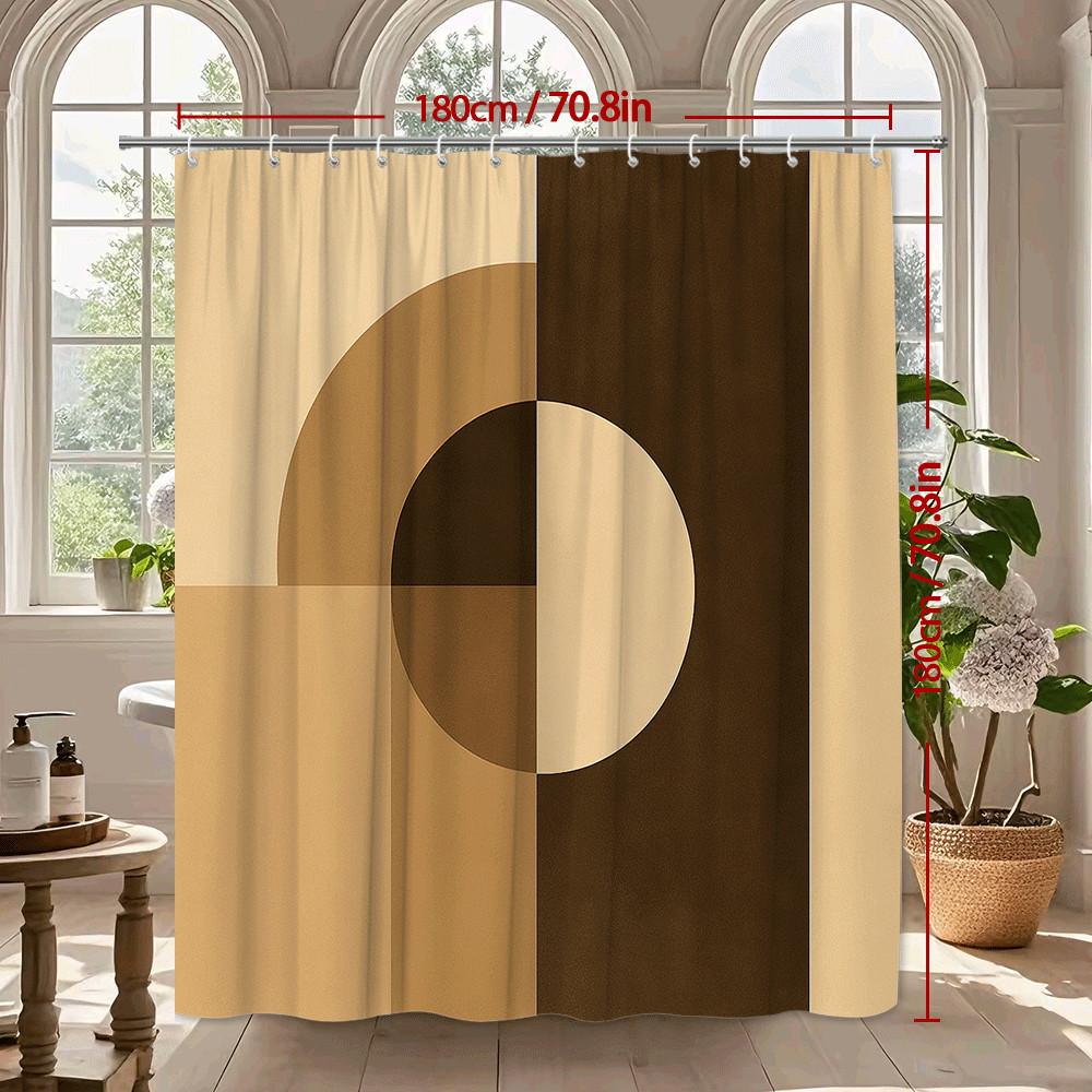 Modern Geometric Shower Curtain Abstract Circle Design In Warm Beige And Brown Easy To Install Waterproof Fabric Non-Toxic