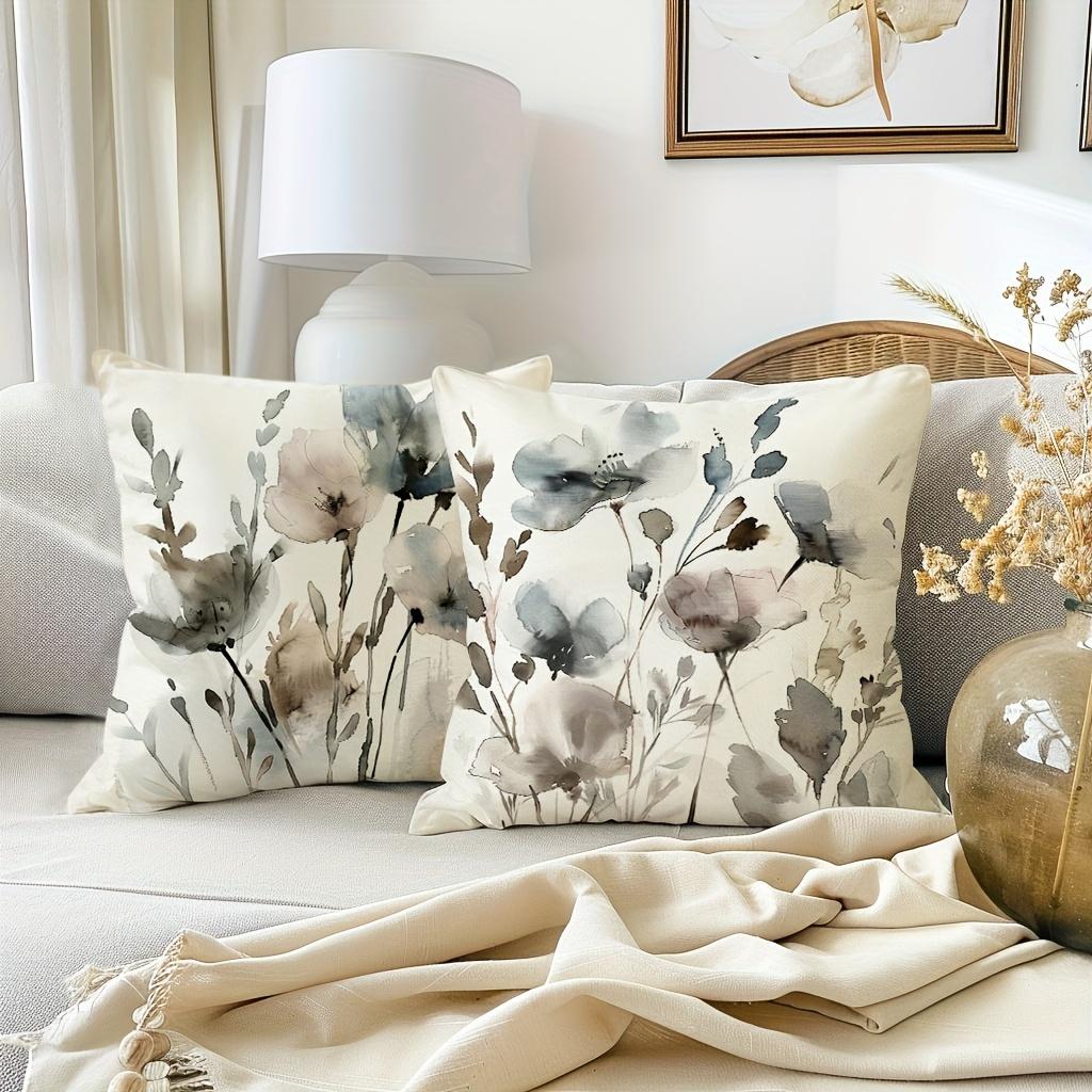 Boho Poppy Flower Pillow Covers Watercolor Pattern Cushion Covers Soft Decorative Sofa Bedroom Office Car Home Botanical Art