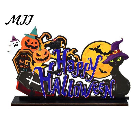 Durable Color Printing Wood Decor Halloween Tabletop Signs, Pumpkin Ghost Gnome Centerpiece Blocks, Spooky Decorative Signs for Tables Party