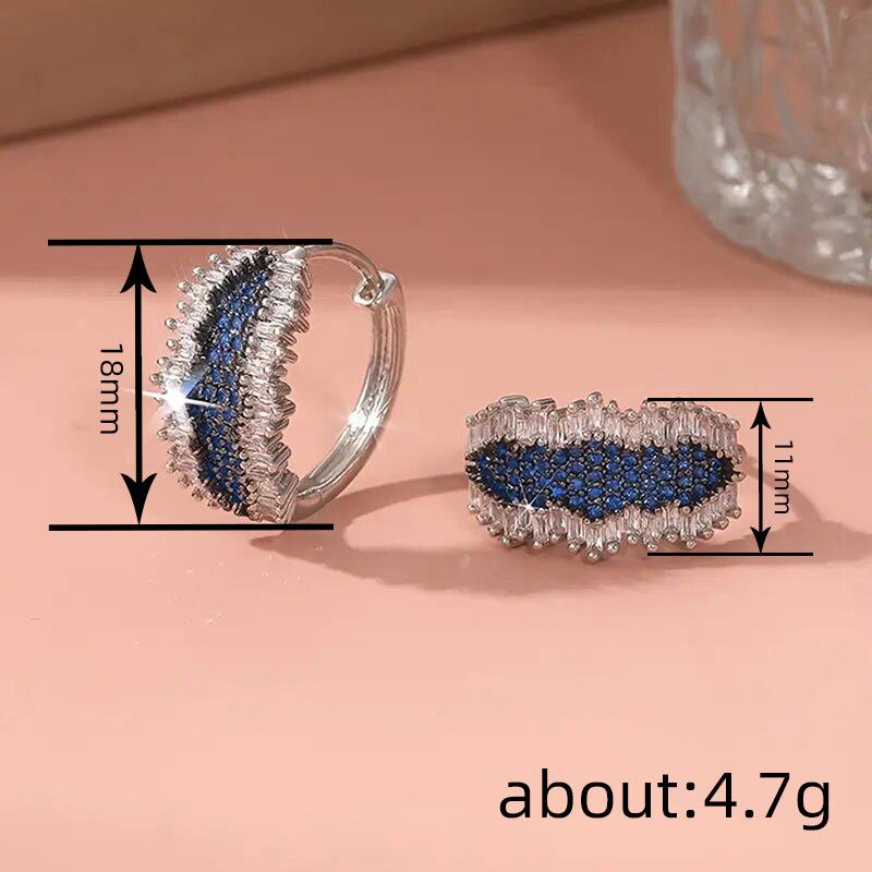 Blue Sapphire Crystal Hoop Earrings for Women Silver Plated Marquise Shape Pave Baguette Stone Huggie Earring Luxury Party Jewelry Gift