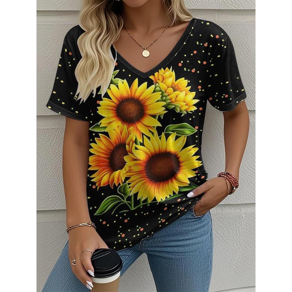 3D Butterfly Printed Short Sleeve T-shirt Korean Style Women's Clothes V-neck Short Sleeves Tees Shirt Loose Casual Blouses