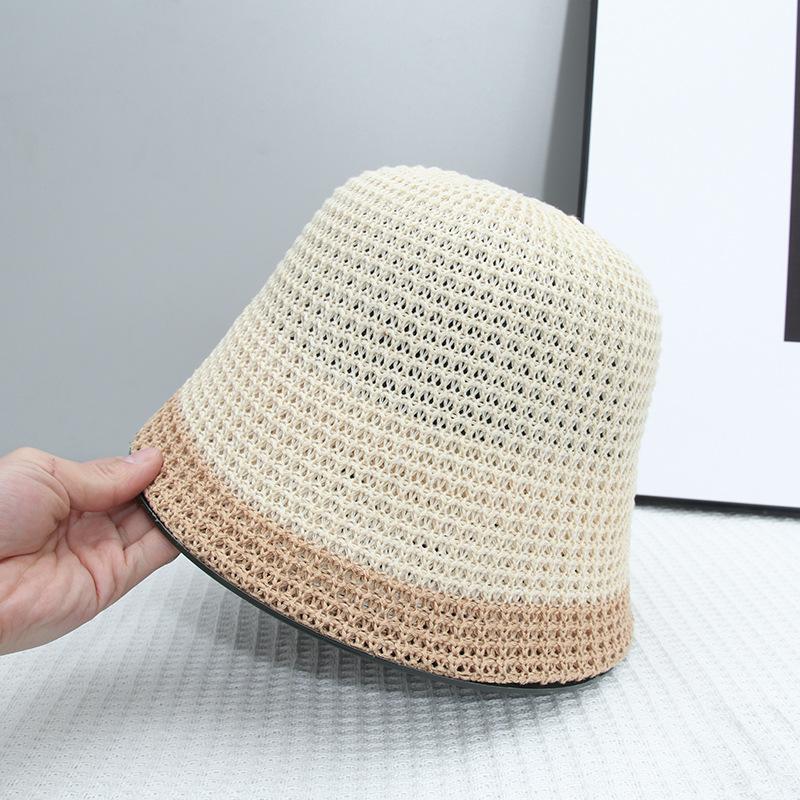 Japanese-style foldable fisherman hat for women, Korean version sun protection hat, simple color-blocking milk silk woven bucket hat