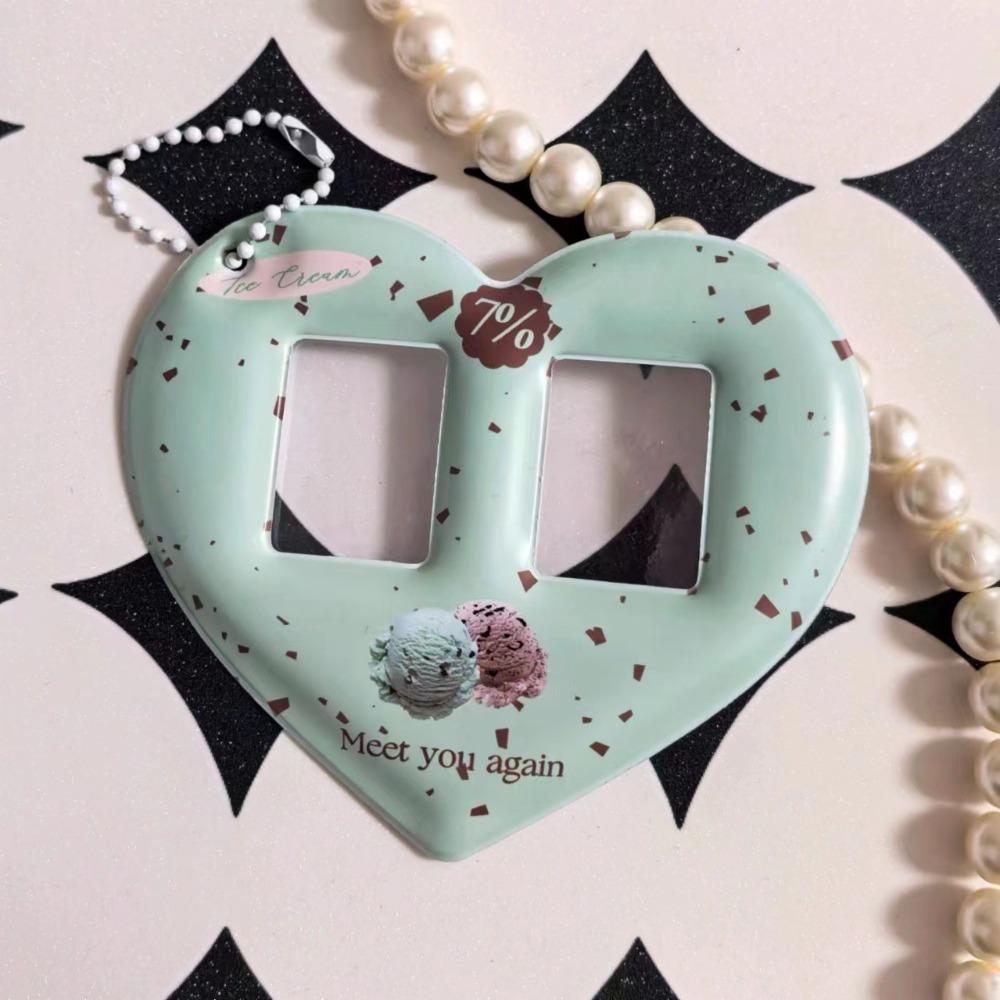Creative Love Heart Photocard Holder 1 inch 2 Slots Card Holder with Keychain Cute Bag Pendant for Girls