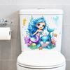 Toilet Sticker, Traceless Tear-Off Design Waterproof PVC Decal, Self-Adhesive Ocean Mermaid Pattern Bathroom Sticker with Dolphins Jellyfish