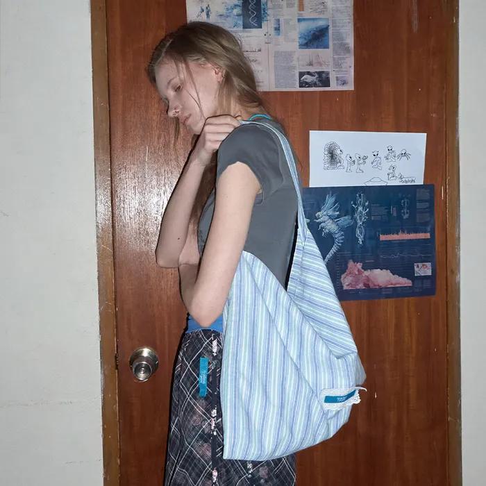 Creamy Eco Bag _ Linen Stripe Blue