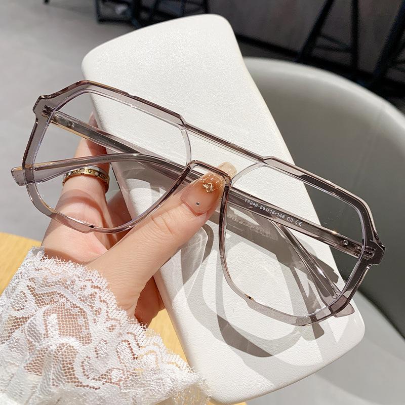 New Brand Optical Myopia Glasses Women Oversized Frame Blue Ray Photochromic Vision Care Eyeglasses Double-beam Spectacle