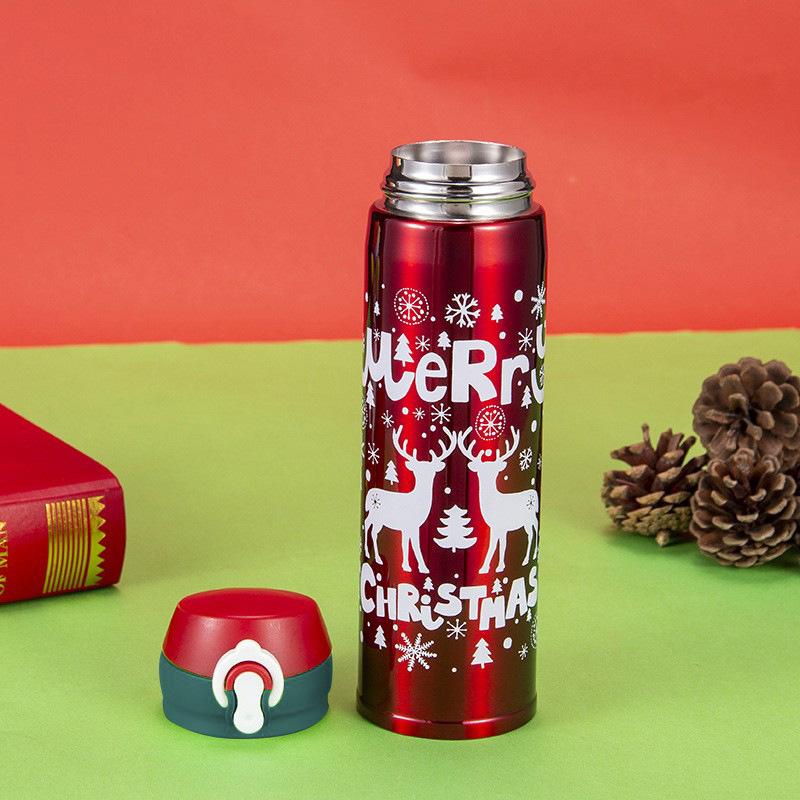 1pc Christmas Vacuum Cup 500ml Thermal Water Bottle, Festival Smart Temperature Display Insulated Cup, Stainless Steel Water Cup