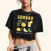 The Production Of Lemon Juice Prints Washed T-Shirt Female Fashion Cotton T Shirts Crewneck Clothes Soft Retro Tops