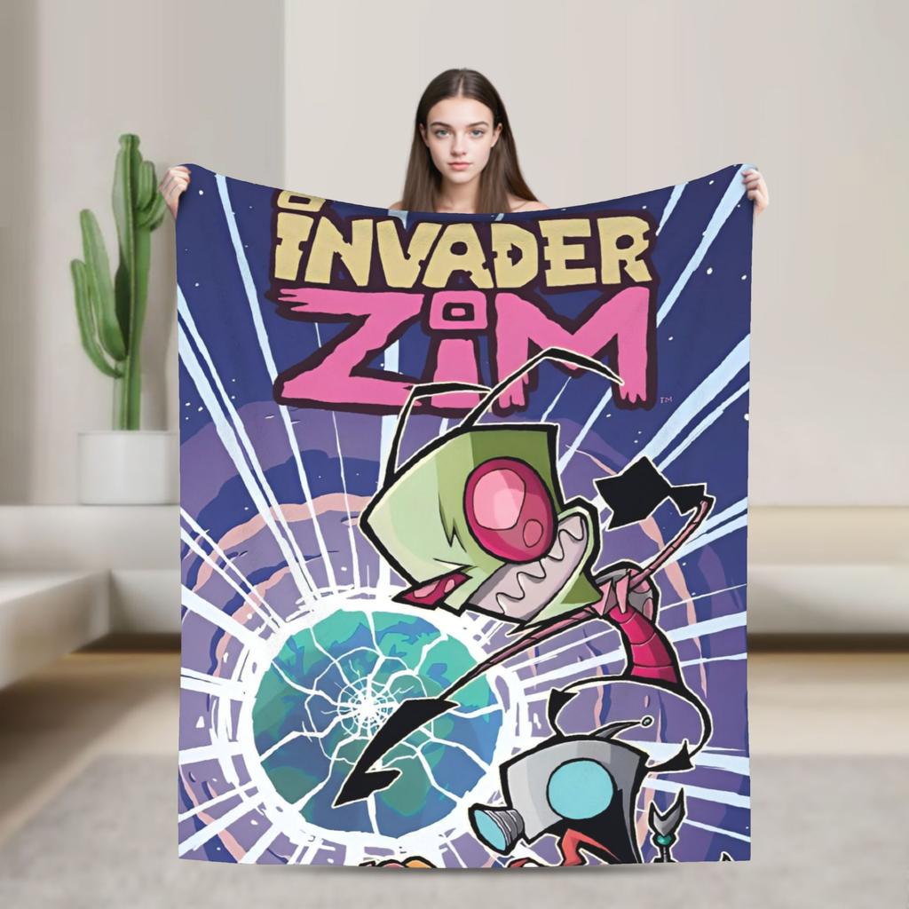 Invader Zim Filmdecke Weich Warm Street Trend Plüsch Überwurfdecke für Couch Sessel Sofa Bett Reisen Flanell Bettdecke Bettbezug