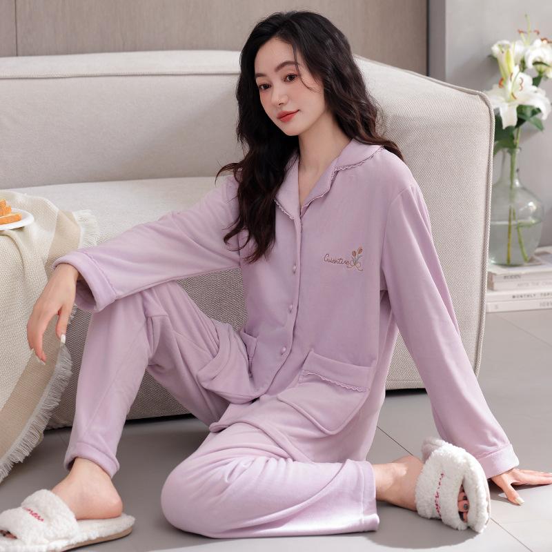 Red Pajamas Women'S Autumn And Winter Island Fleece Thickened Fleece Winter Thin Fleece Coral Fleece Natal Year Flannel Loungewear