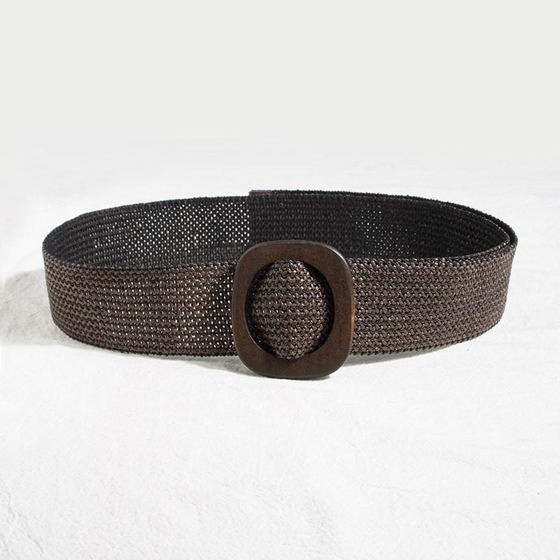 Ceinture Tissée Large Bohème Pour Robes Avec Boucle en Bois Style Ethnique Pour Femmes