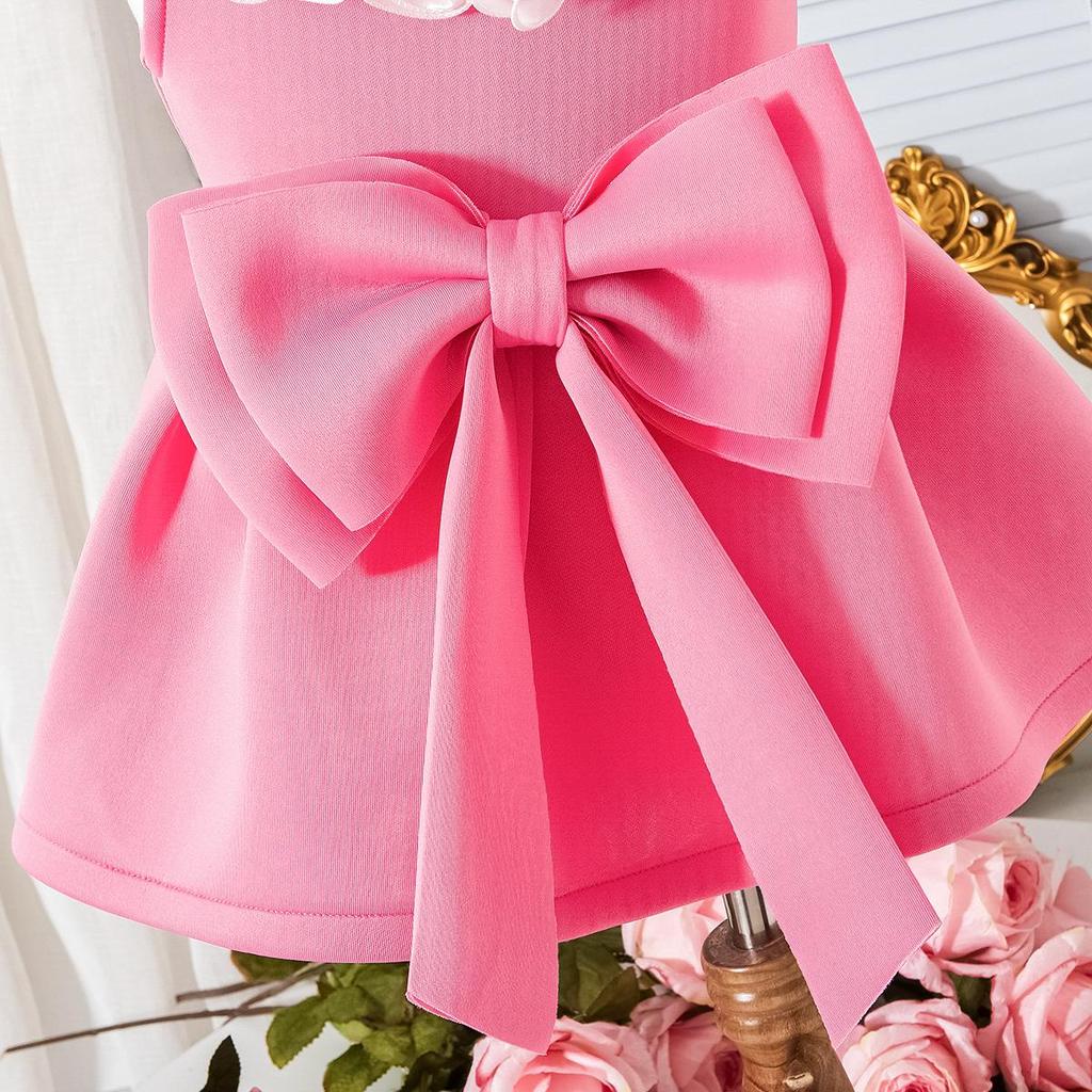 Girls' Princess Dress Summer Children's Sweet Lace V-neck Bow Dress